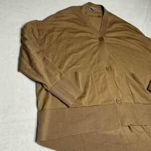 COS Wool Oversized Camel Brown V Neck Button Front Long Sleeve Knit Women's M